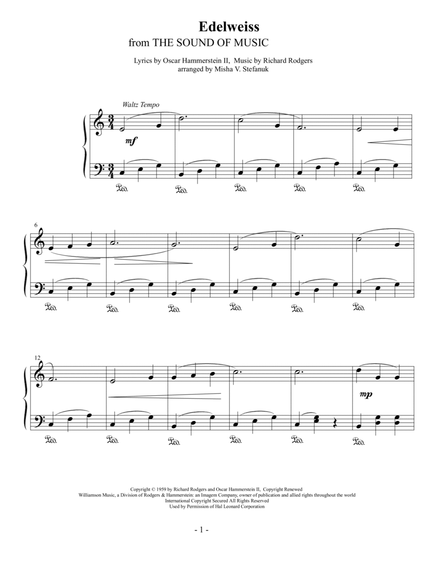 Edelweiss Piano Solo scores gallery preview page 1
