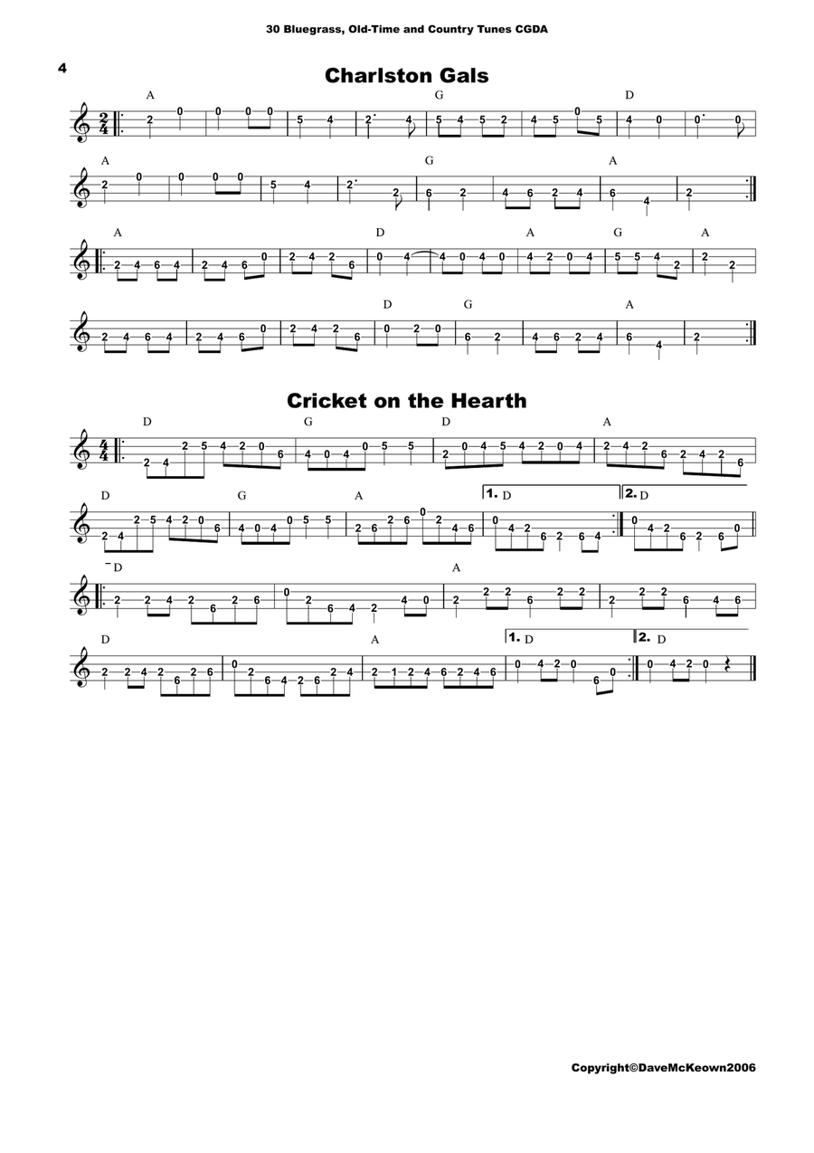 30 Bluegrass and Country Tunes for 4 String Banjo, tab in CGDA Banjo scores gallery preview page 4