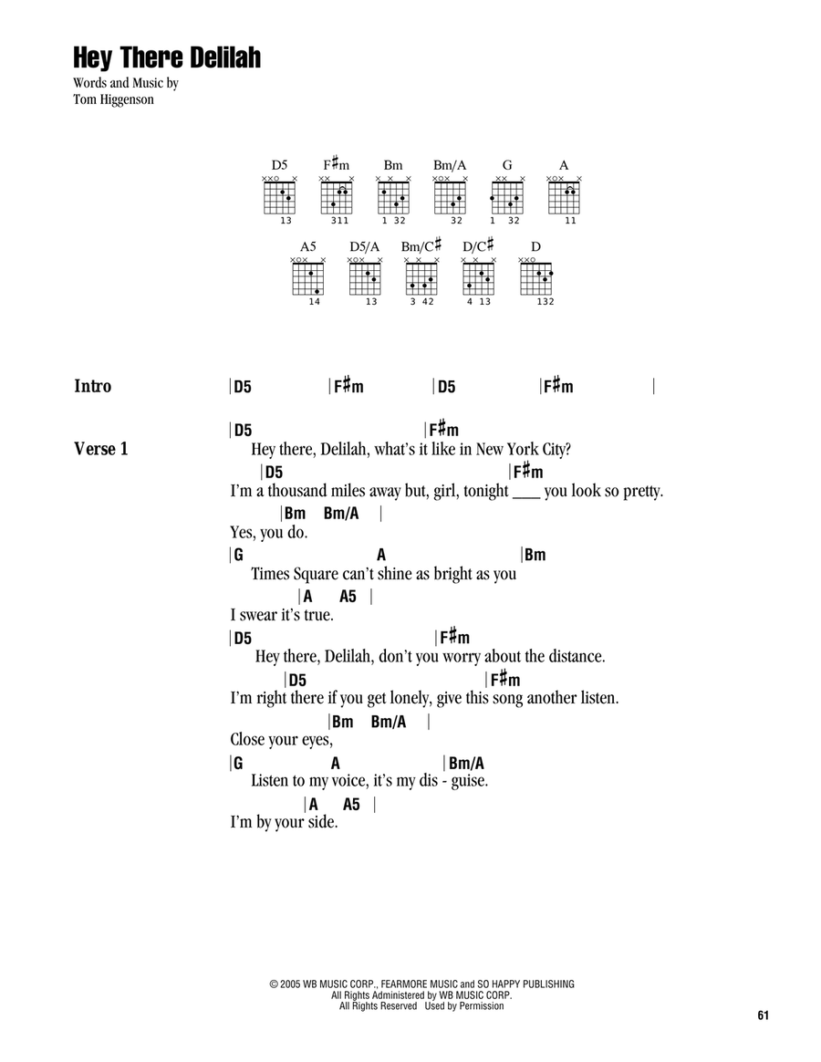 Hey There Delilah Acoustic Guitar scores gallery preview page 1