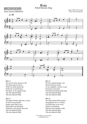 Rota (The Oath), Polish Patriotic Song [MEDIUM PIANO]