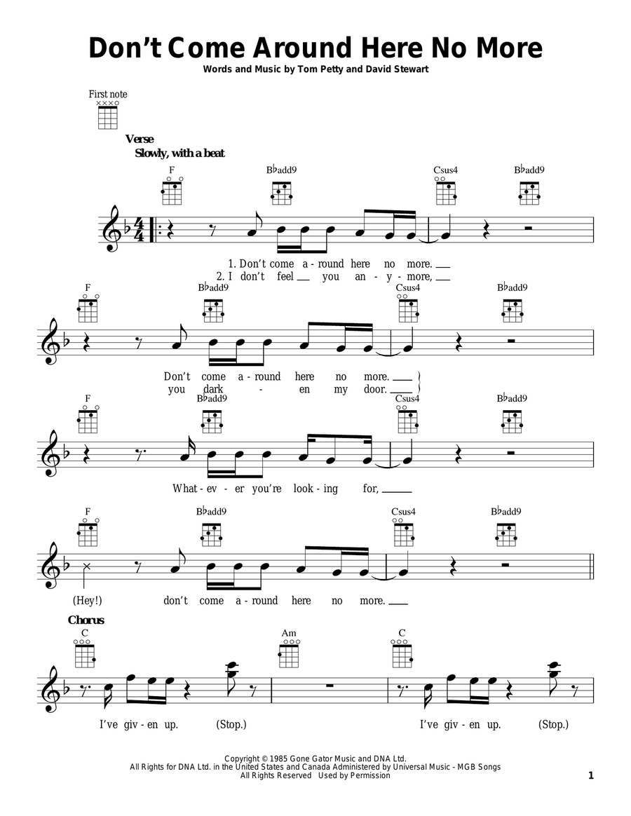 Don't Come Around Here No More Ukulele scores gallery preview page 1
