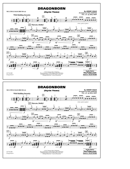 Dragonborn (Skyrim Theme) (arr. Will Rapp & Paul Murtha) - Multiple Bass Drums