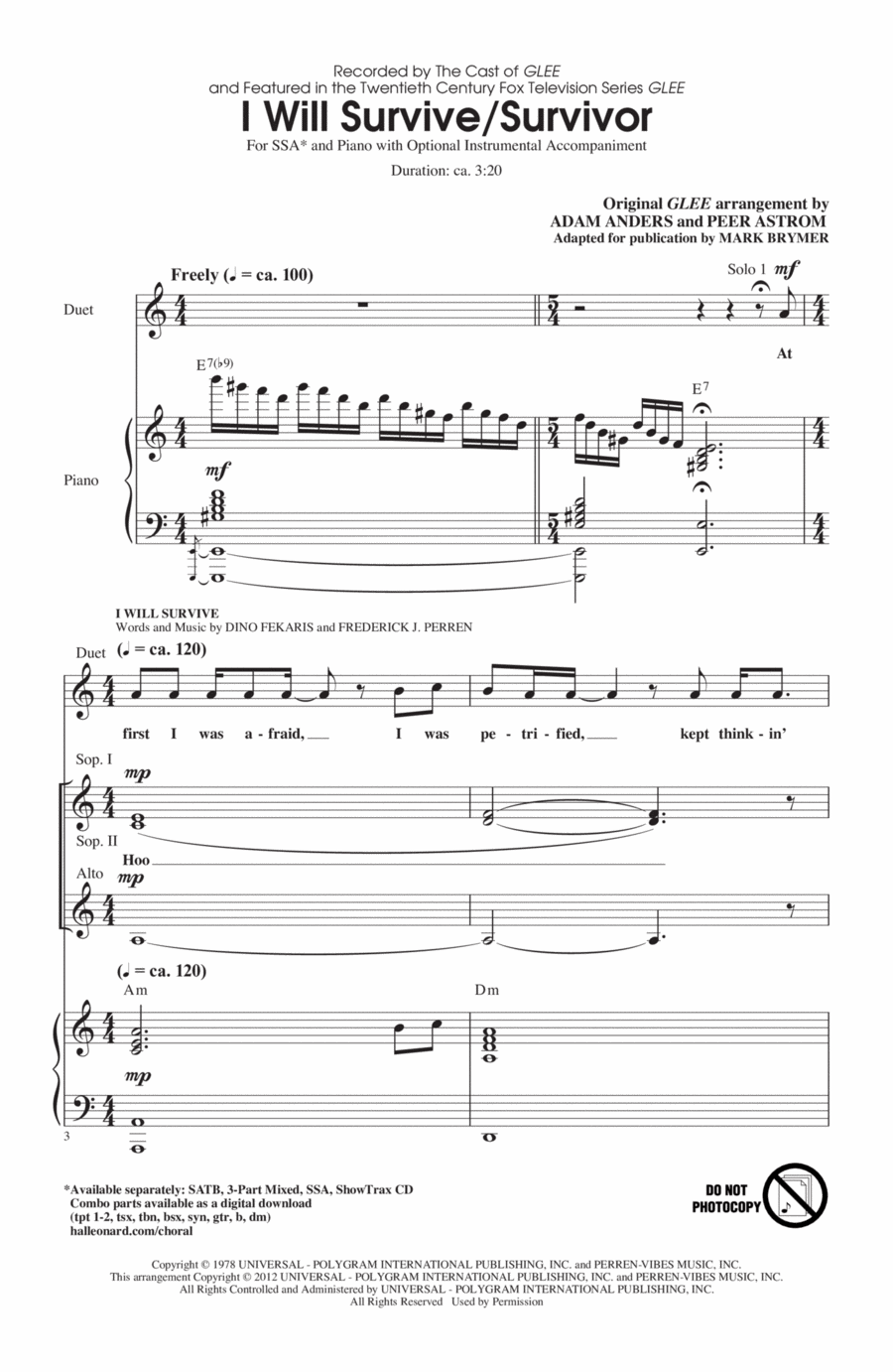 I Will Survive/Survivor (arr. Mark Brymer) SSA scores gallery preview page 1