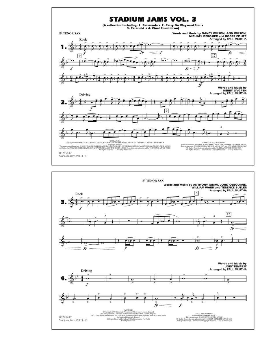 Stadium Jams - Volume 3 - Bb Tenor Sax