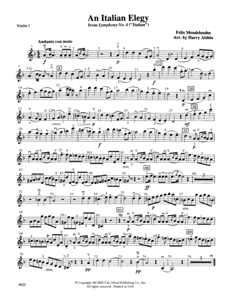 An Italian Elegy, from Symphony No. 4 "Italian": 1st Violin
