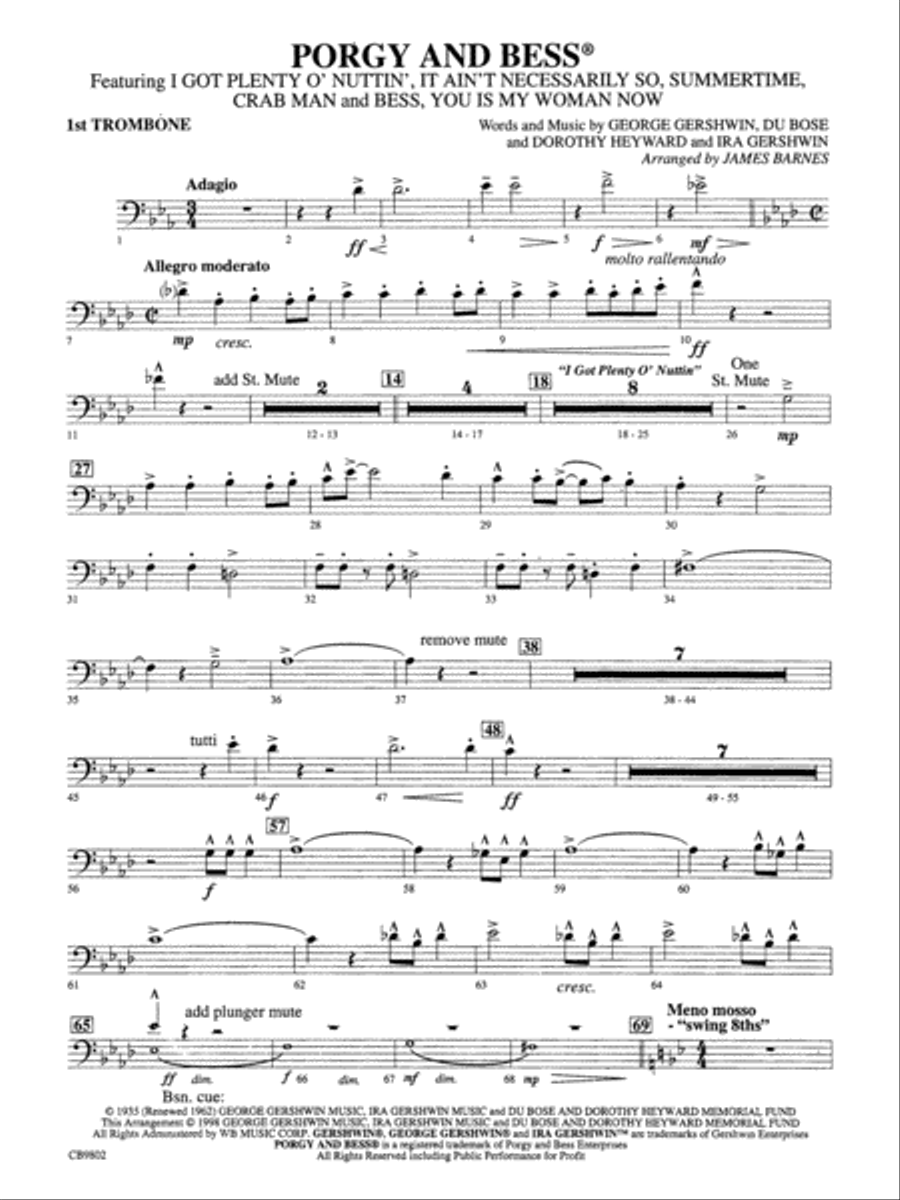 Porgy and Bess® (Medley): 1st Trombone Concert Band scores gallery preview page 1
