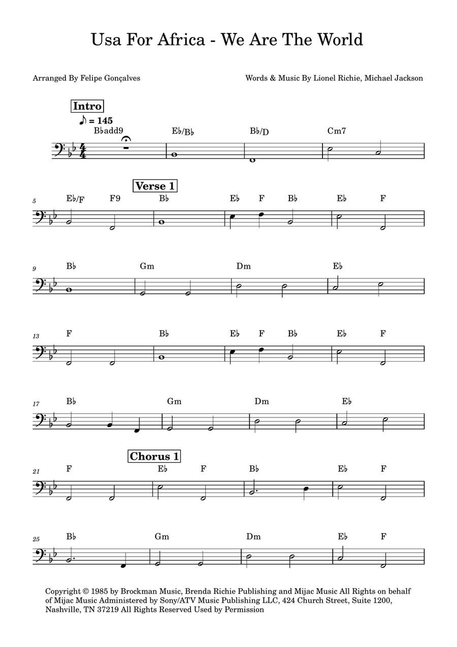 We Are The World We Are The World Bass Guitar scores gallery preview page 1