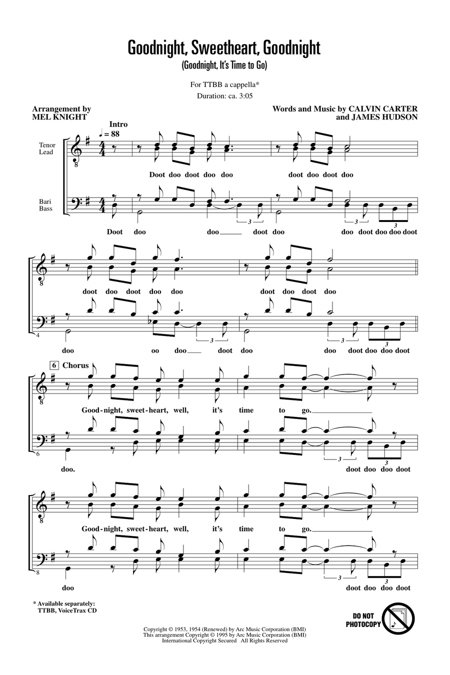 Goodnight, Sweetheart, Goodnight (Goodnight, It's Time to Go) (arr. Mel Knight) TTBB scores gallery preview page 1