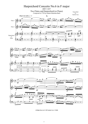 Book cover for Bach - Concerto No.6 in F major BWV 1057 for Two Flutes and Harpsichord (or Piano)