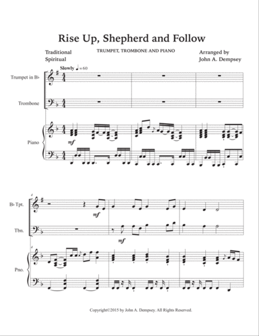 Rise Up, Shepherd and Follow (Trio for Trumpet, Trombone and Piano) Brass Trio scores gallery preview page 5