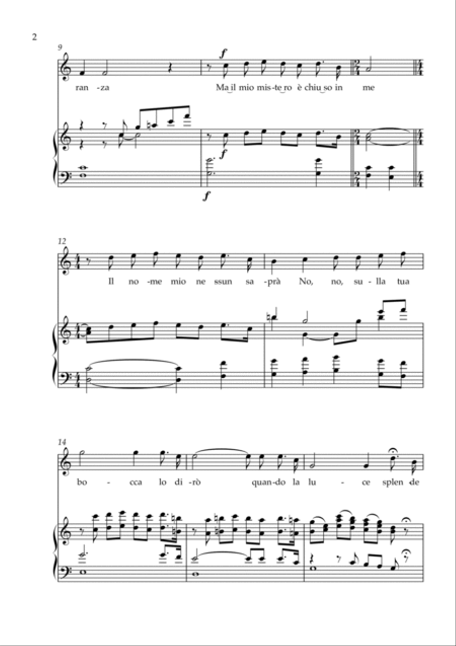 Nessun Dorma - Soprano & Piano Voice scores gallery preview page 2