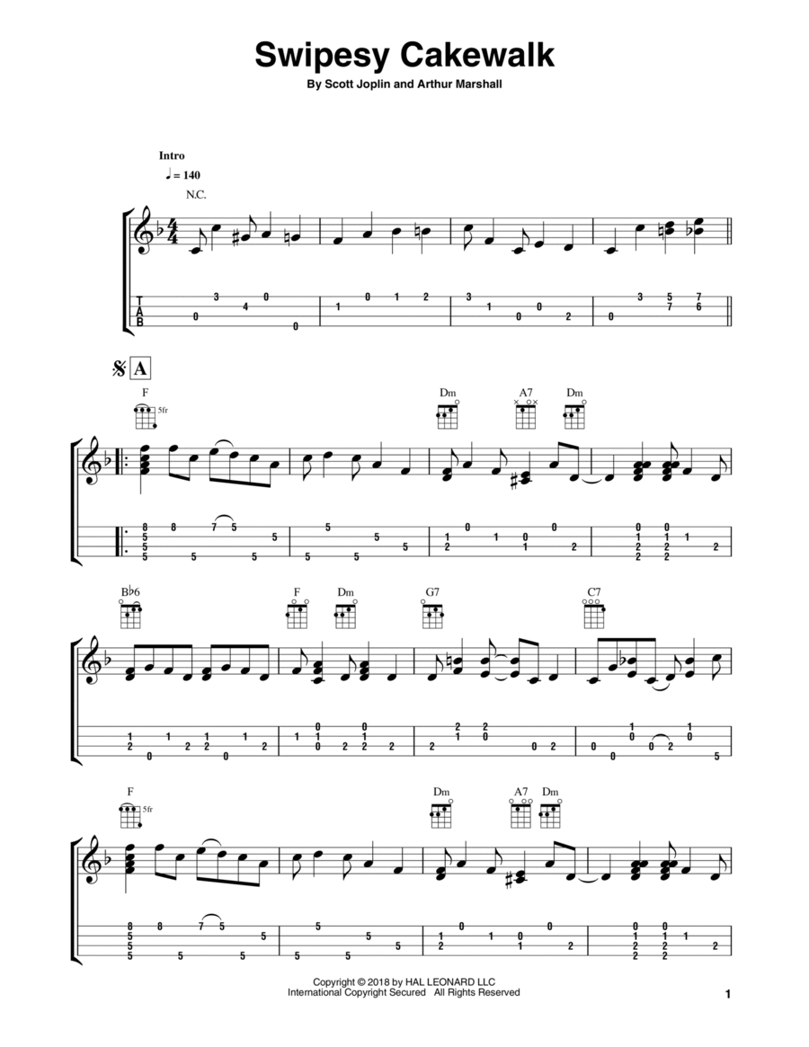 Swipesy Cakewalk (arr. Fred Sokolow) Ukulele scores gallery preview page 1