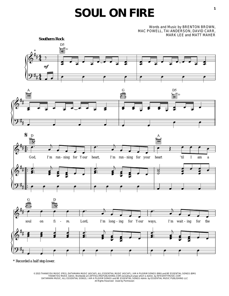 Soul On Fire Piano, Vocal, Guitar scores gallery preview page 1