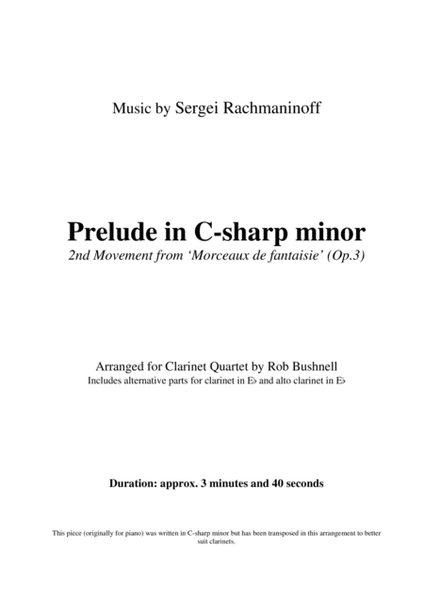 Prelude in C-sharp minor (Rachmaninoff) - Clarinet Quartet image number null