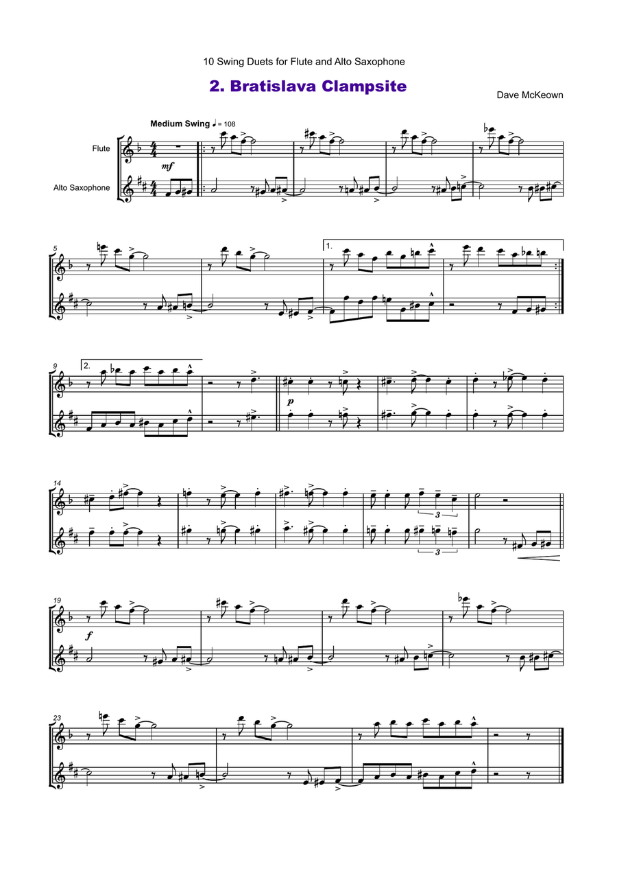 10 Swing Duets for Flute and Alto Saxophone Woodwind Duet scores gallery preview page 3