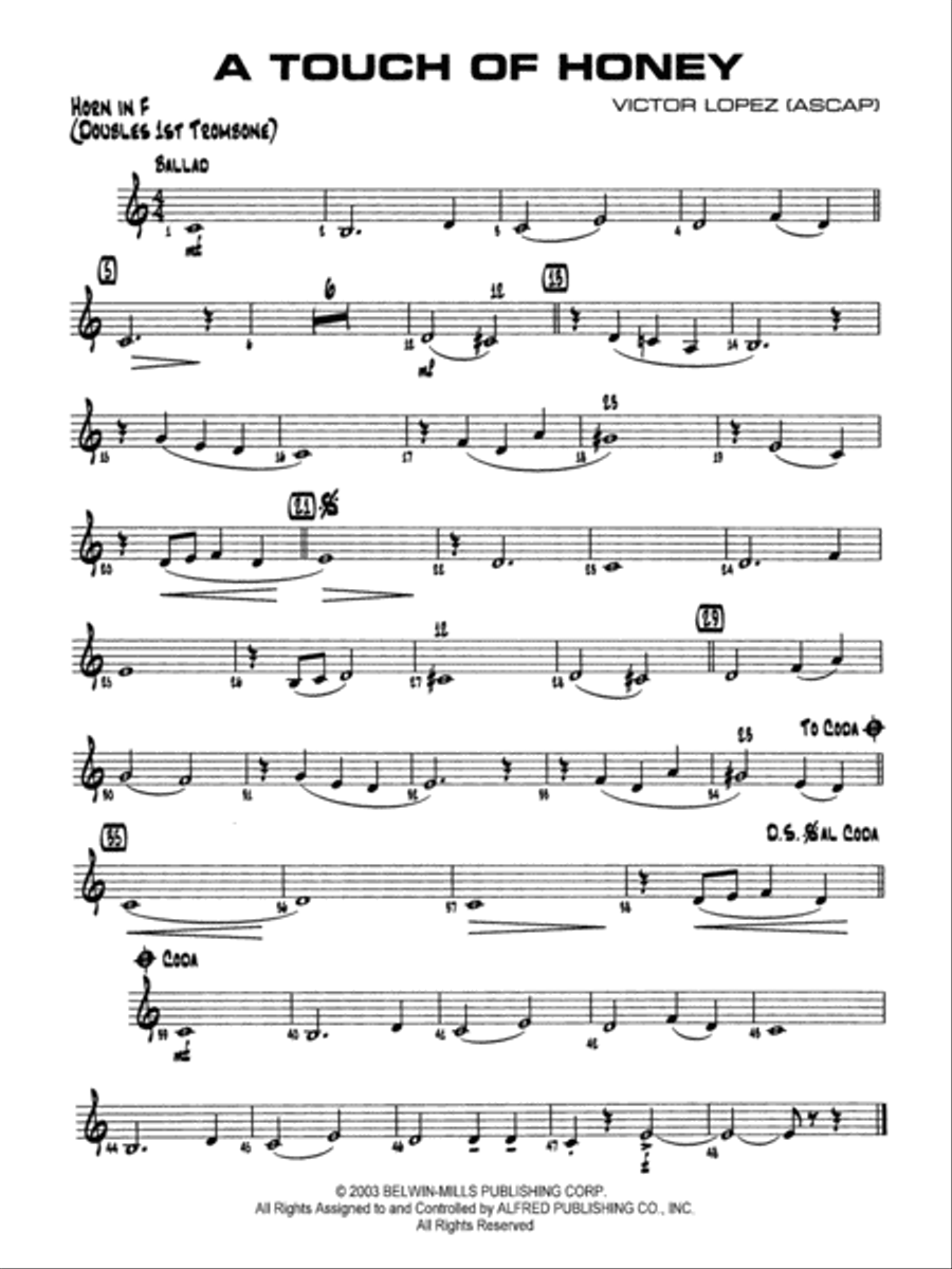 A Touch of Honey: 1st F Horn Jazz Ensemble scores gallery preview page 1