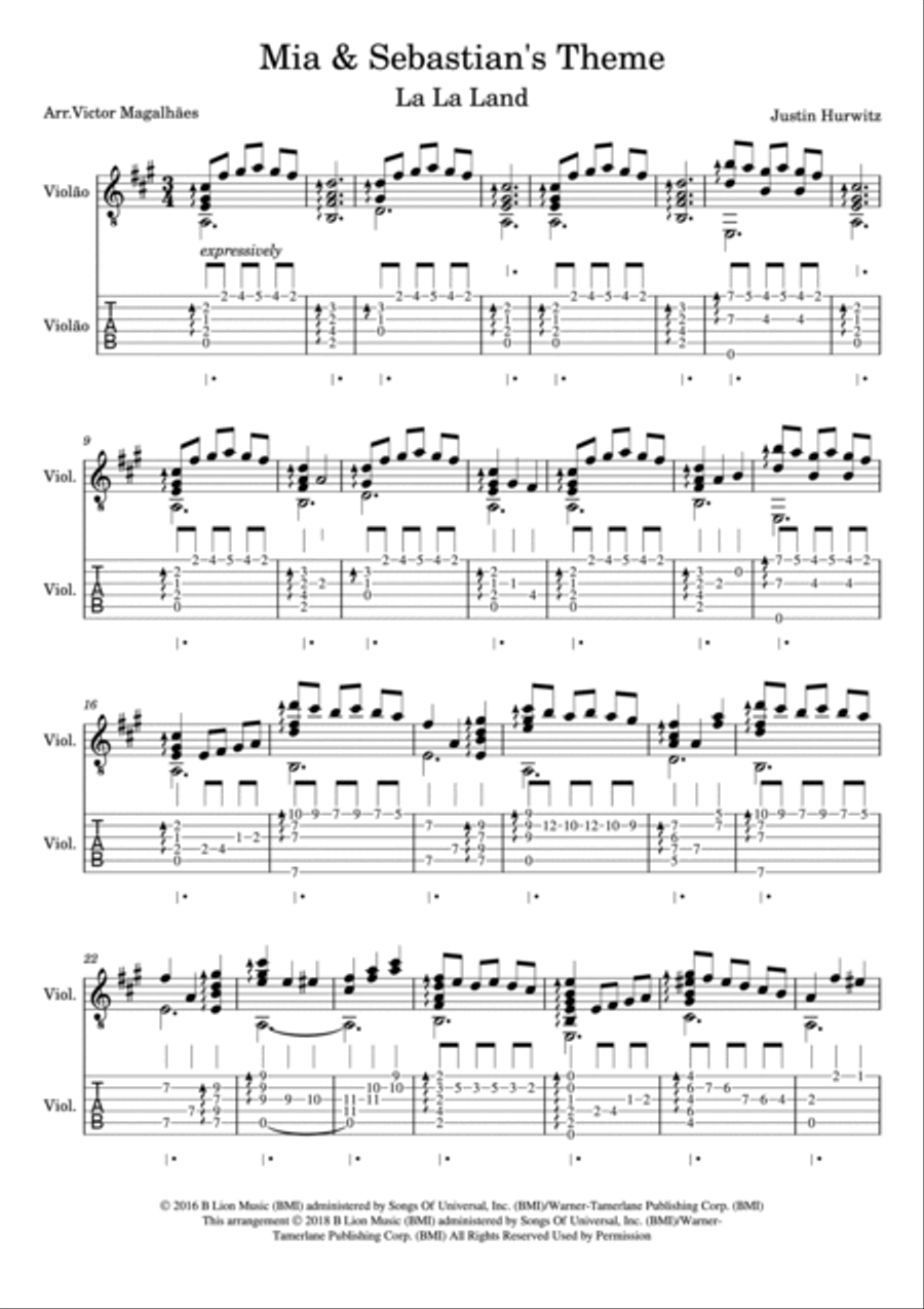 Mia & Sebastian's Theme Guitar Tablature scores gallery preview page 2