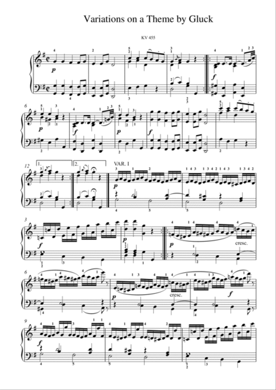 Mozart-10 Variations on Unser dummer Pöbel meint, K.455 Piano Solo scores gallery preview page 2