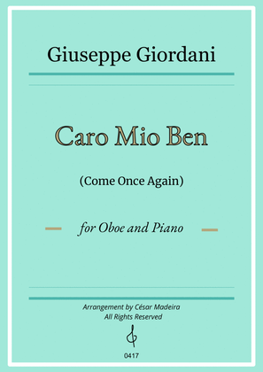 Caro Mio Ben (Come Once Again) - Oboe and Piano (Full Score and Parts)