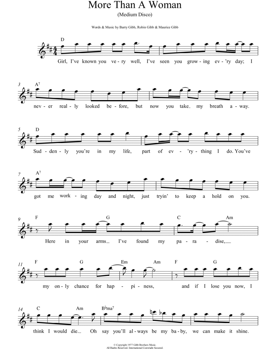More Than A Woman Piano scores gallery preview page 1