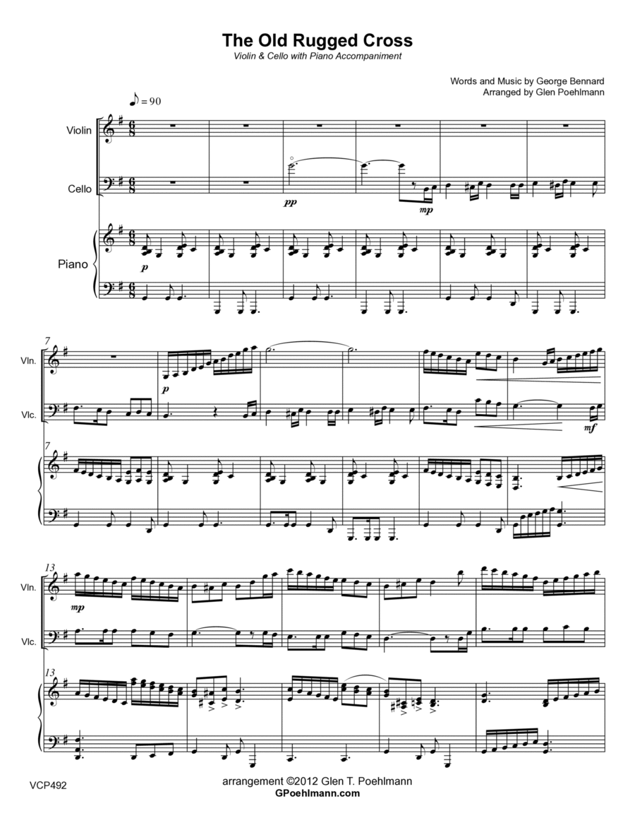 THE OLD RUGGED CROSS - Violin & Cello with Piano accompaniment Piano Trio scores gallery preview page 1