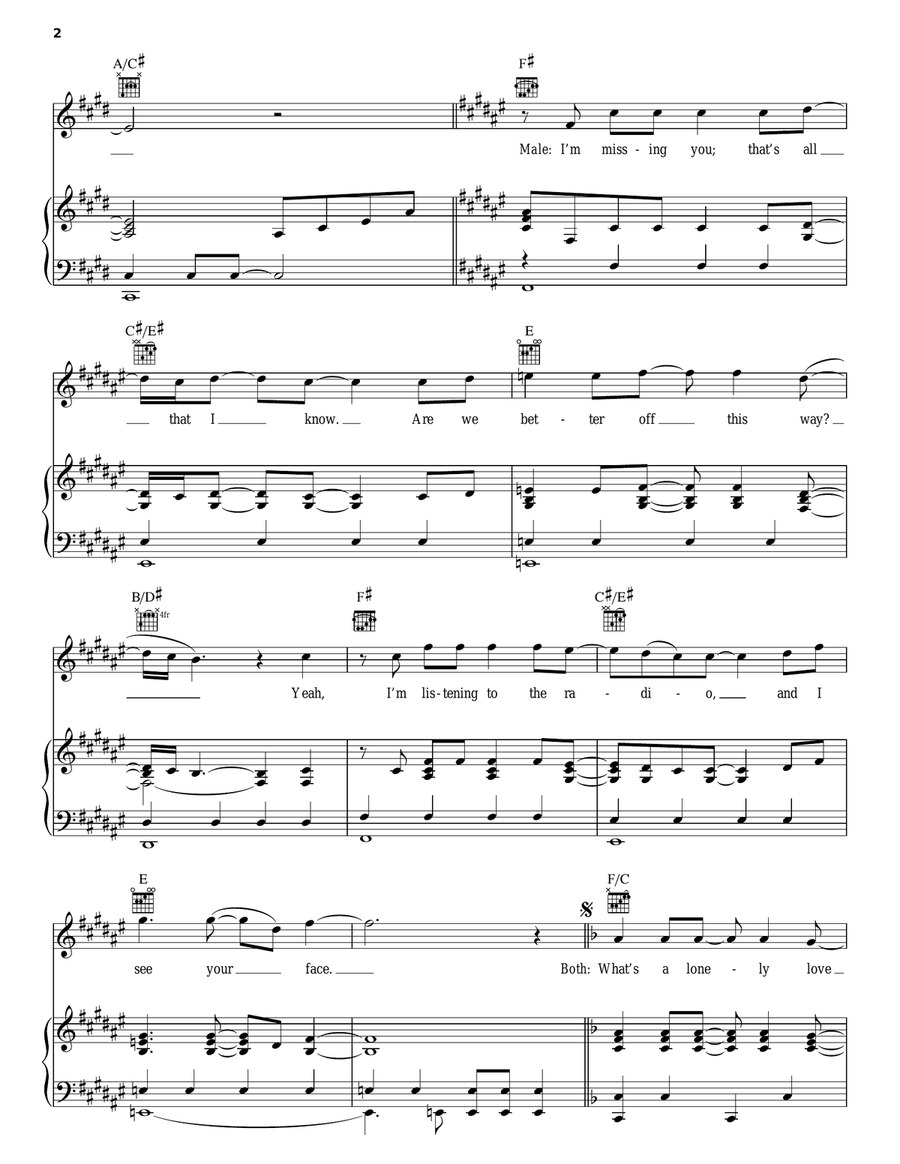 Lonely Love Song Piano, Vocal, Guitar scores gallery preview page 2