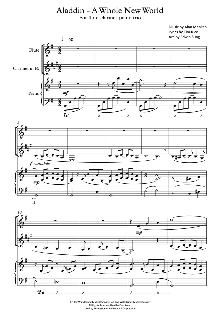 A Whole New World (from 'Aladdin') Woodwind Duet scores gallery preview page 1