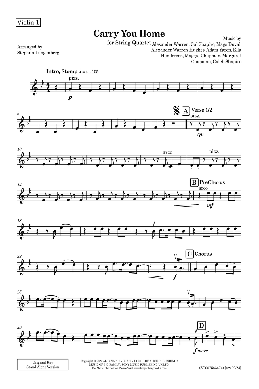 Carry You Home String Quartet scores gallery preview page 6