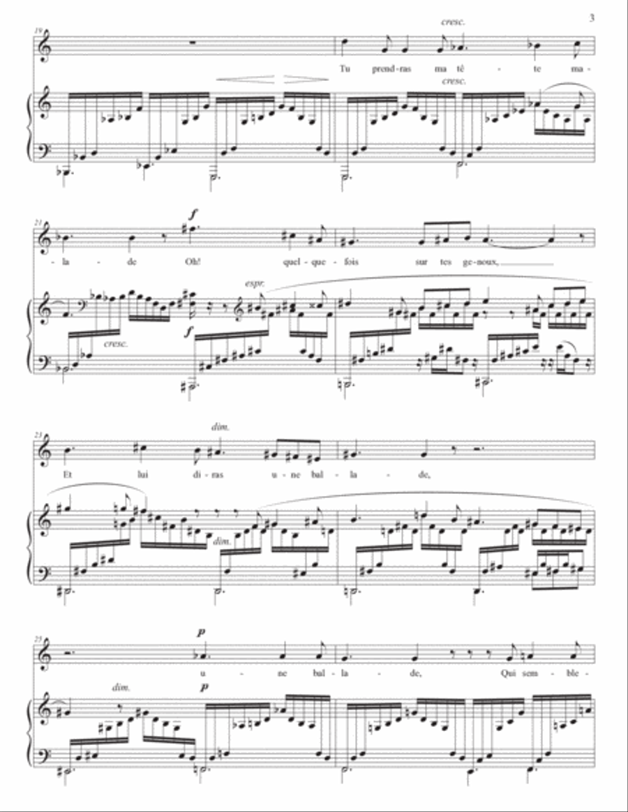 DUPARC: Chanson triste (transposed to C major, B major, and B-flat major) Voice scores gallery preview page 4