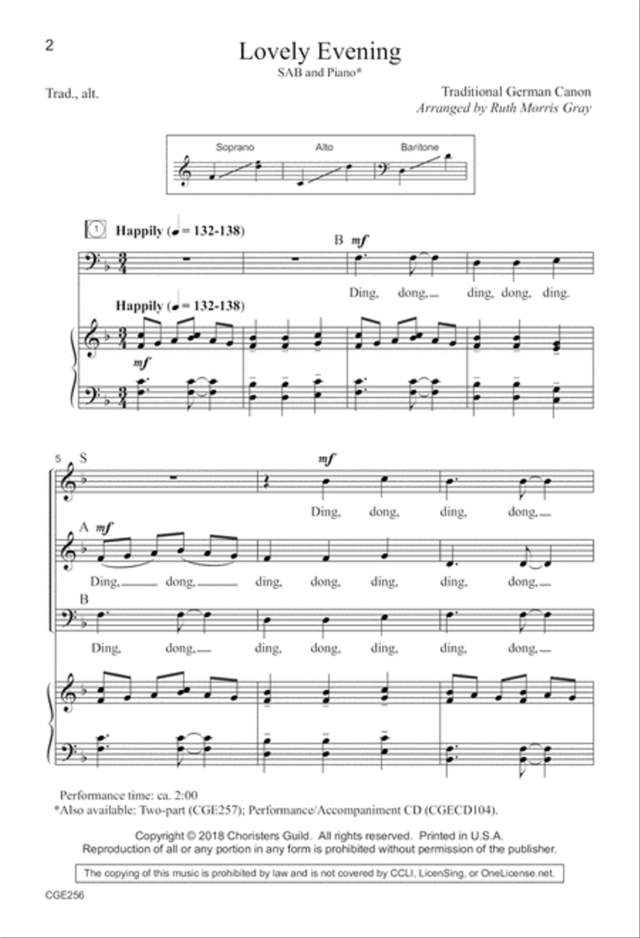 Lovely Evening SAB 3-Part scores gallery preview page 2
