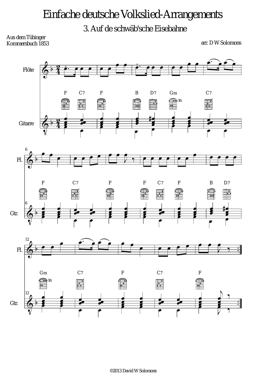 Railway Song (Auf de schwaeb'sche Eisebahne) for flute and guitar Flute scores gallery preview page 4