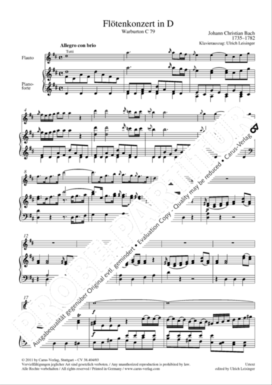 Concerto for Flute in D major (Concerto per il Flauto traverso in D / Flotenkonzert in D) Flute Solo scores gallery preview page 7