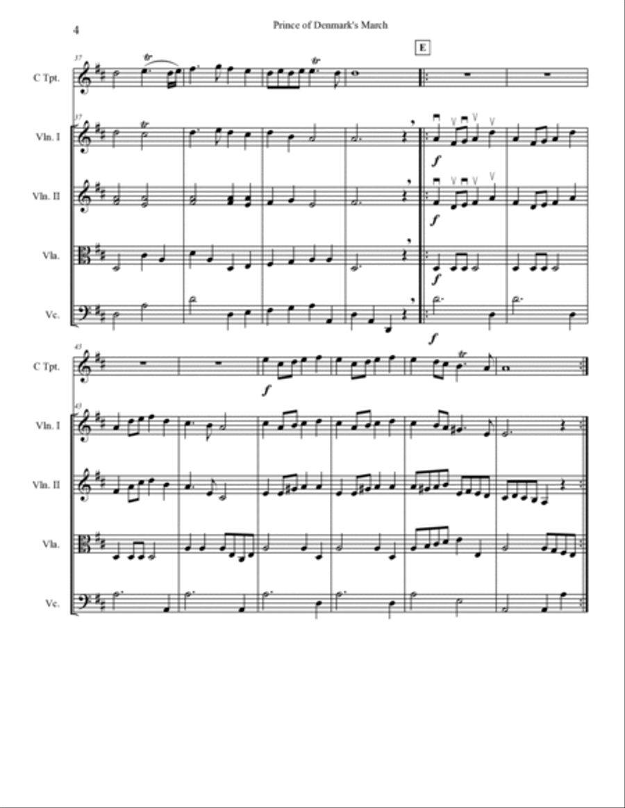 Trumpet Voluntary (Prince of Denmark's March) - Jeremiah Clarke - C Trumpet and String Quartet Chamber Orchestra scores gallery preview page 4