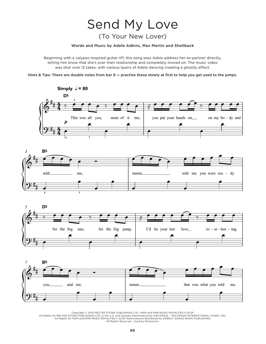 Send My Love (To Your New Lover) Easy Piano scores gallery preview page 1