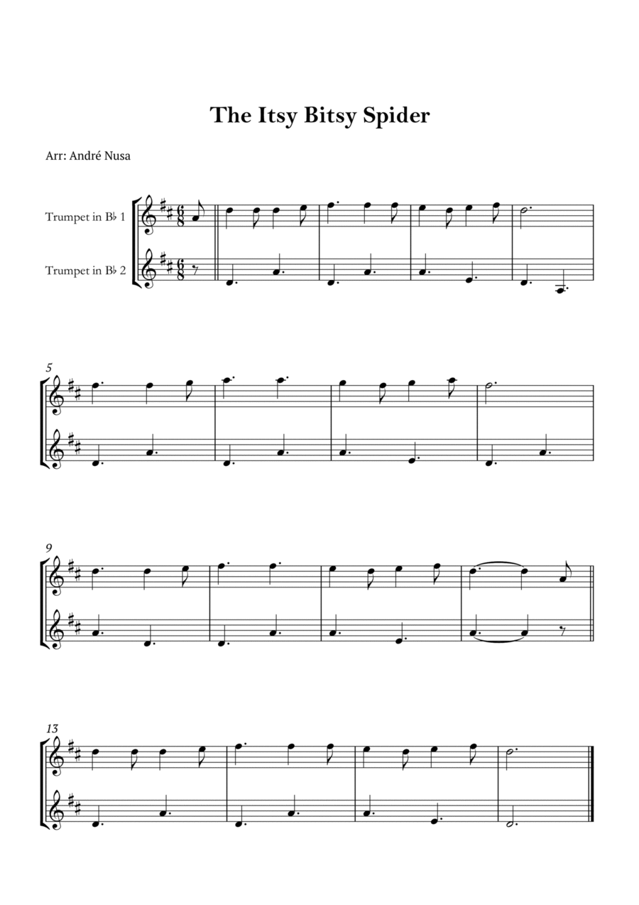 The Itsy Bitsy Spider Trumpet Duet scores gallery preview page 1