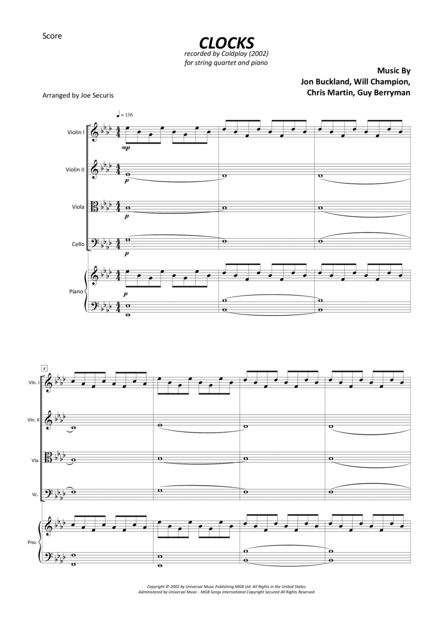 Clocks Clocks Piano Quartet scores gallery preview page 1