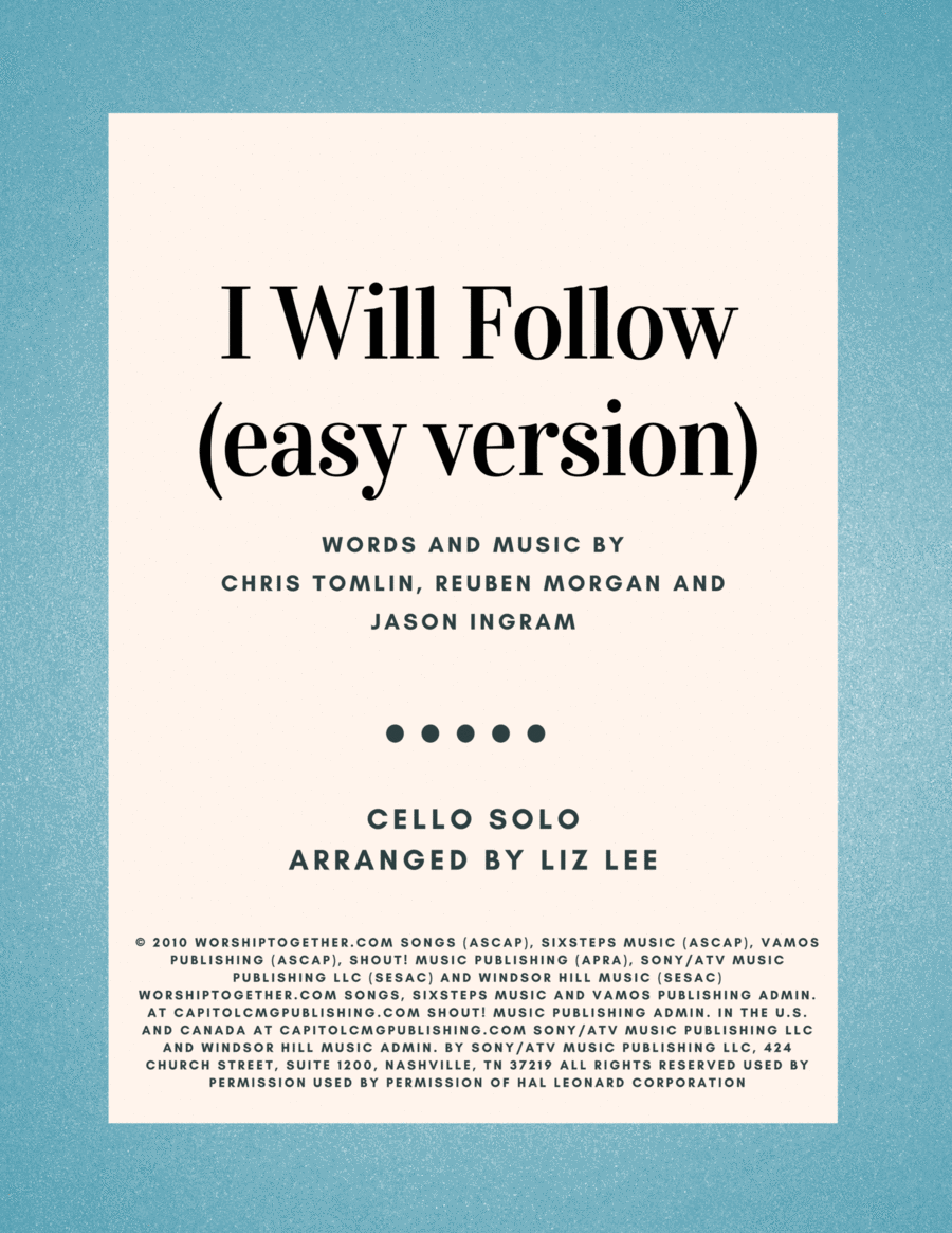 I Will Follow Cello Solo scores gallery preview page 1