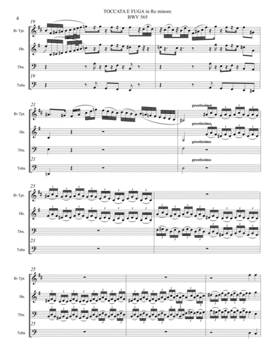 TOCCATA E FUGA in D minor - BWV 565 - Arr. for Brass Quartet with Parts image number null