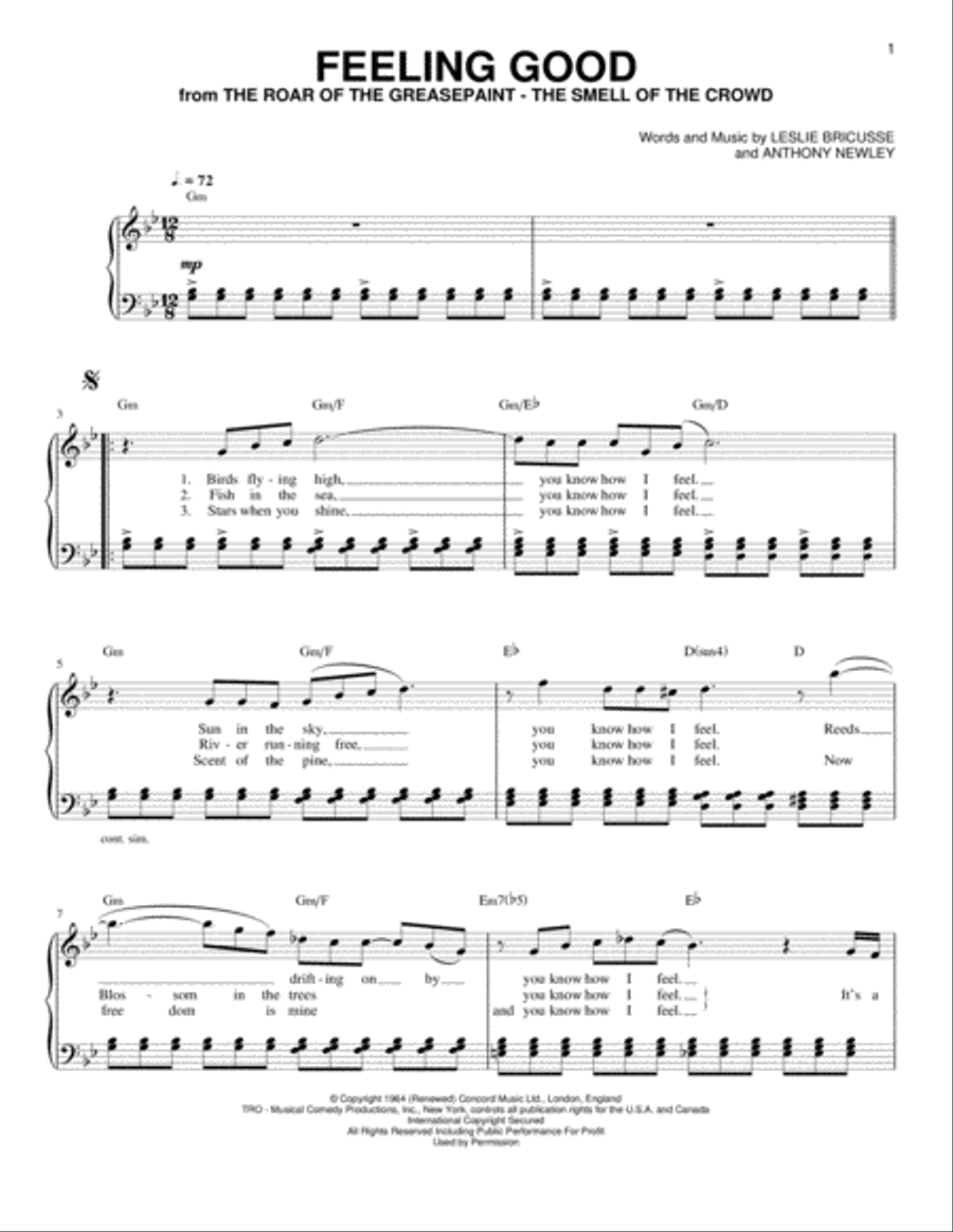 Feeling Good Feeling Good Easy Piano scores gallery preview page 1
