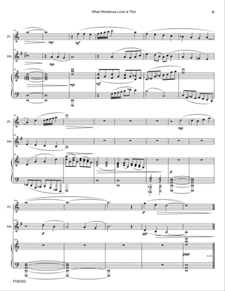WHAT WONDROUS LOVE IS THIS - FLUTE & HORN with Piano Accompaniment Small Ensemble scores gallery preview page 6