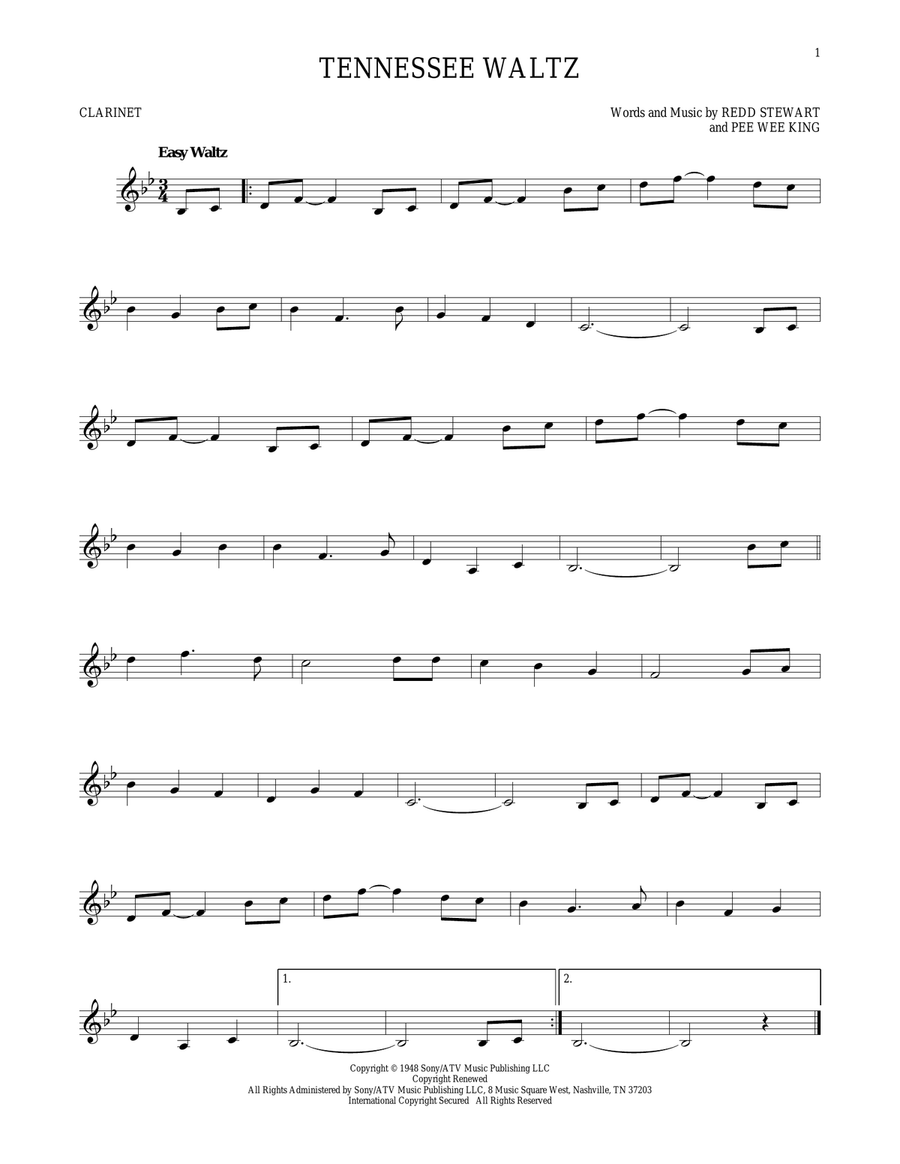 Tennessee Waltz Clarinet Solo scores gallery preview page 1
