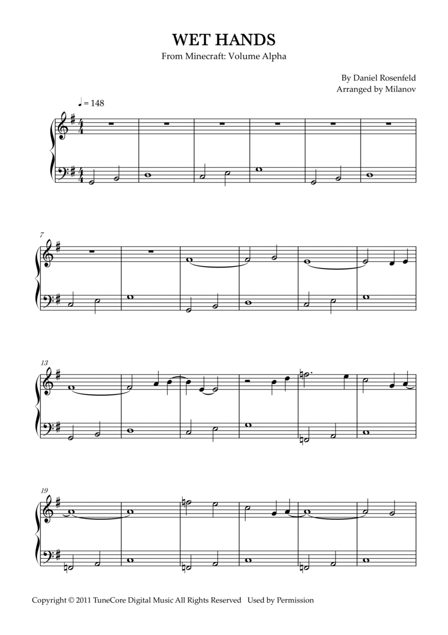 Wet Hands Easy Piano scores gallery preview page 1
