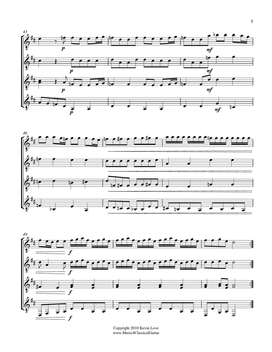 Concerto in D - i - Allegro giusto (Guitar Quartet) - Score and Parts Guitar Ensemble scores gallery preview page 5