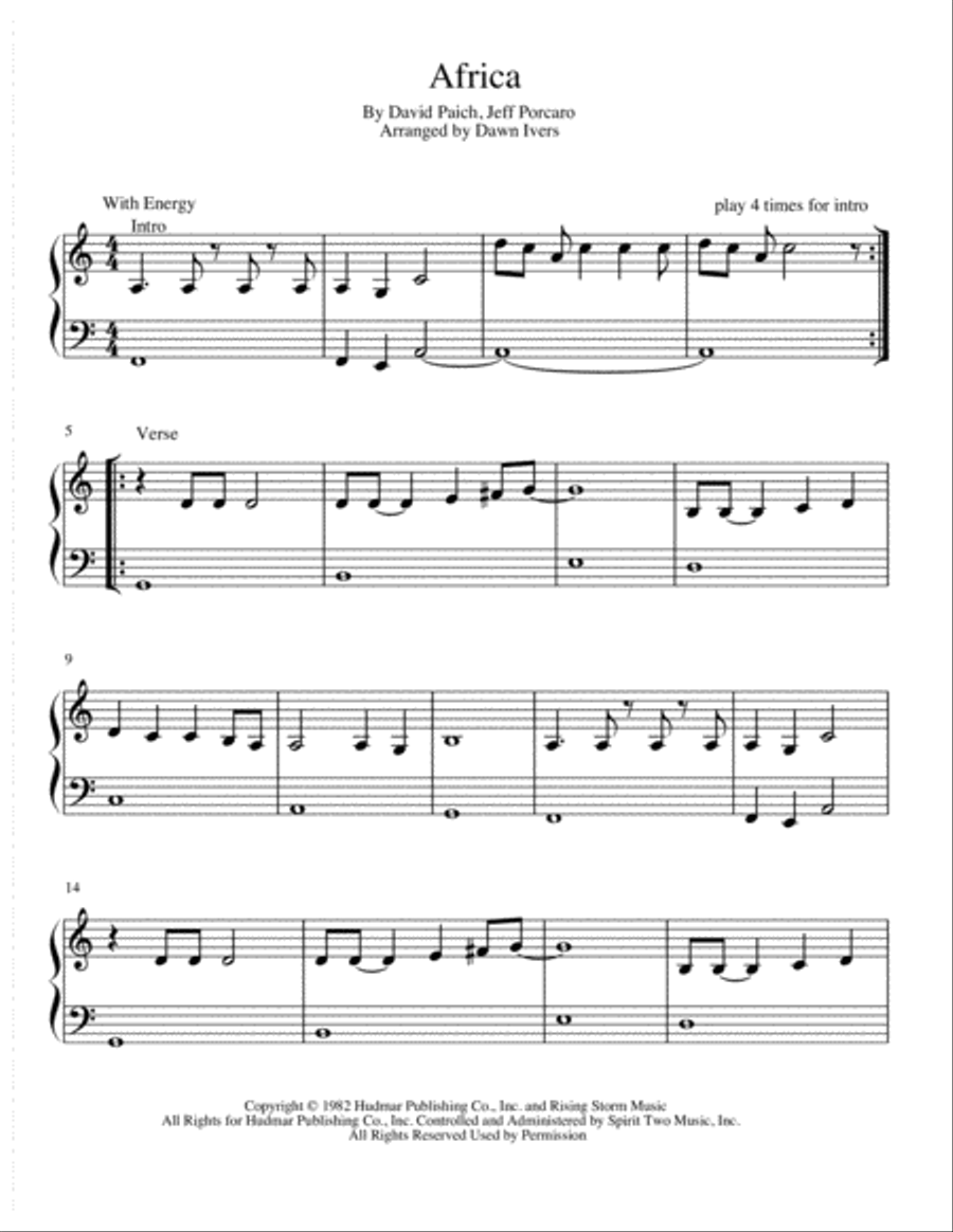 Africa Easy Piano scores gallery preview page 2