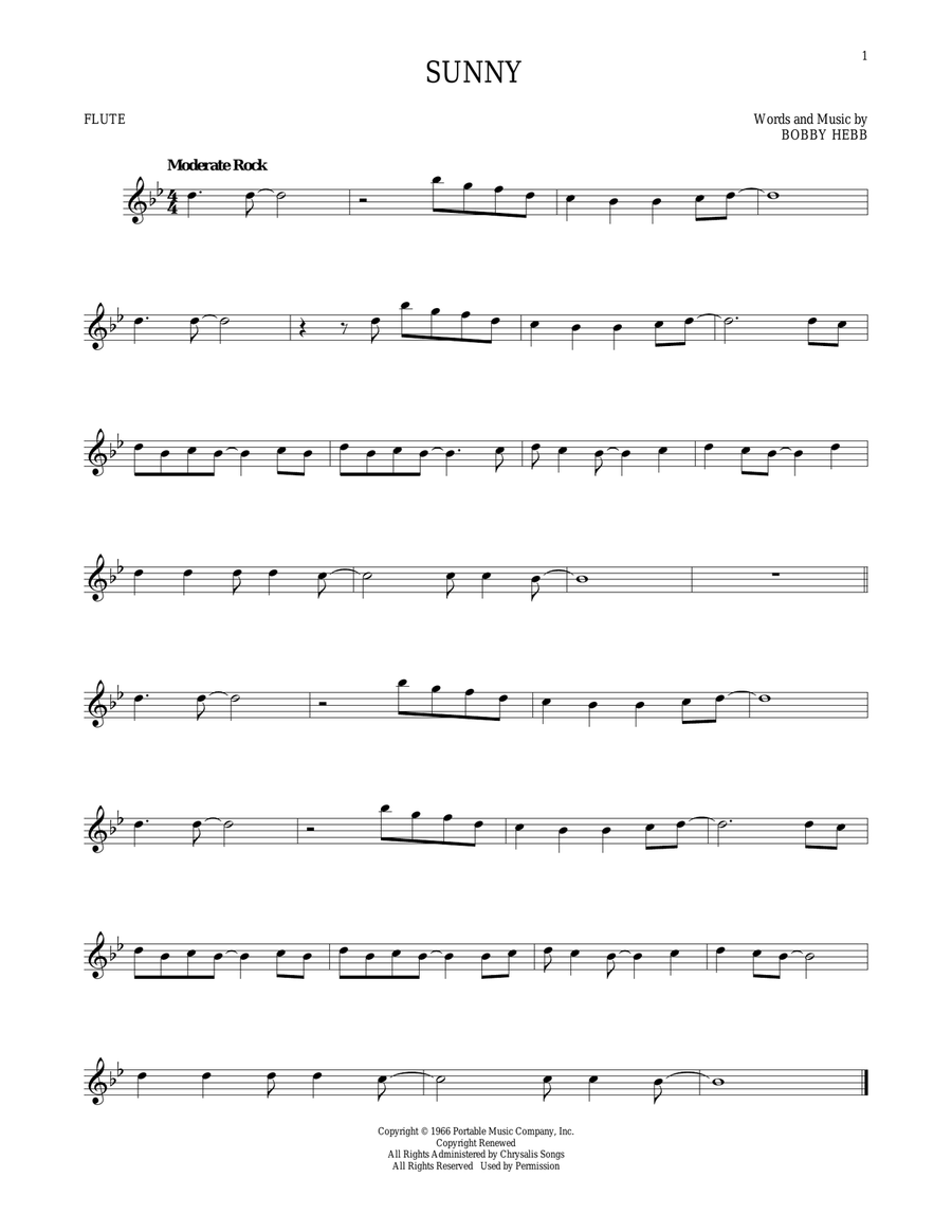 Sunny Sunny Flute Solo scores gallery preview page 1