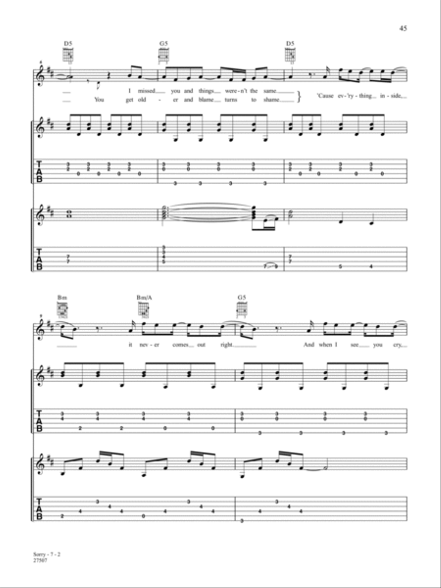 Sorry Guitar Tablature scores gallery preview page 2