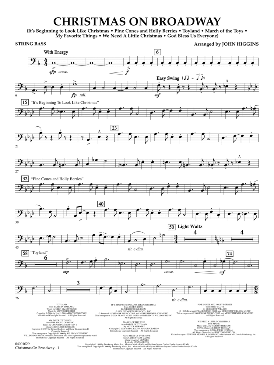Christmas on Broadway - String Bass Concert Band scores gallery preview page 1