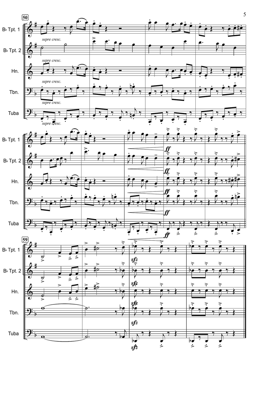 The Great Escape March Brass Quintet scores gallery preview page 6
