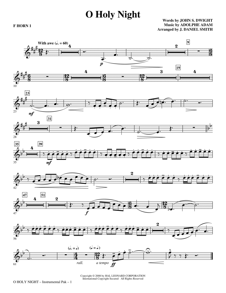 O Holy Night - F Horn 1 O Holy Night - F Horn 1 Choir scores gallery preview page 1