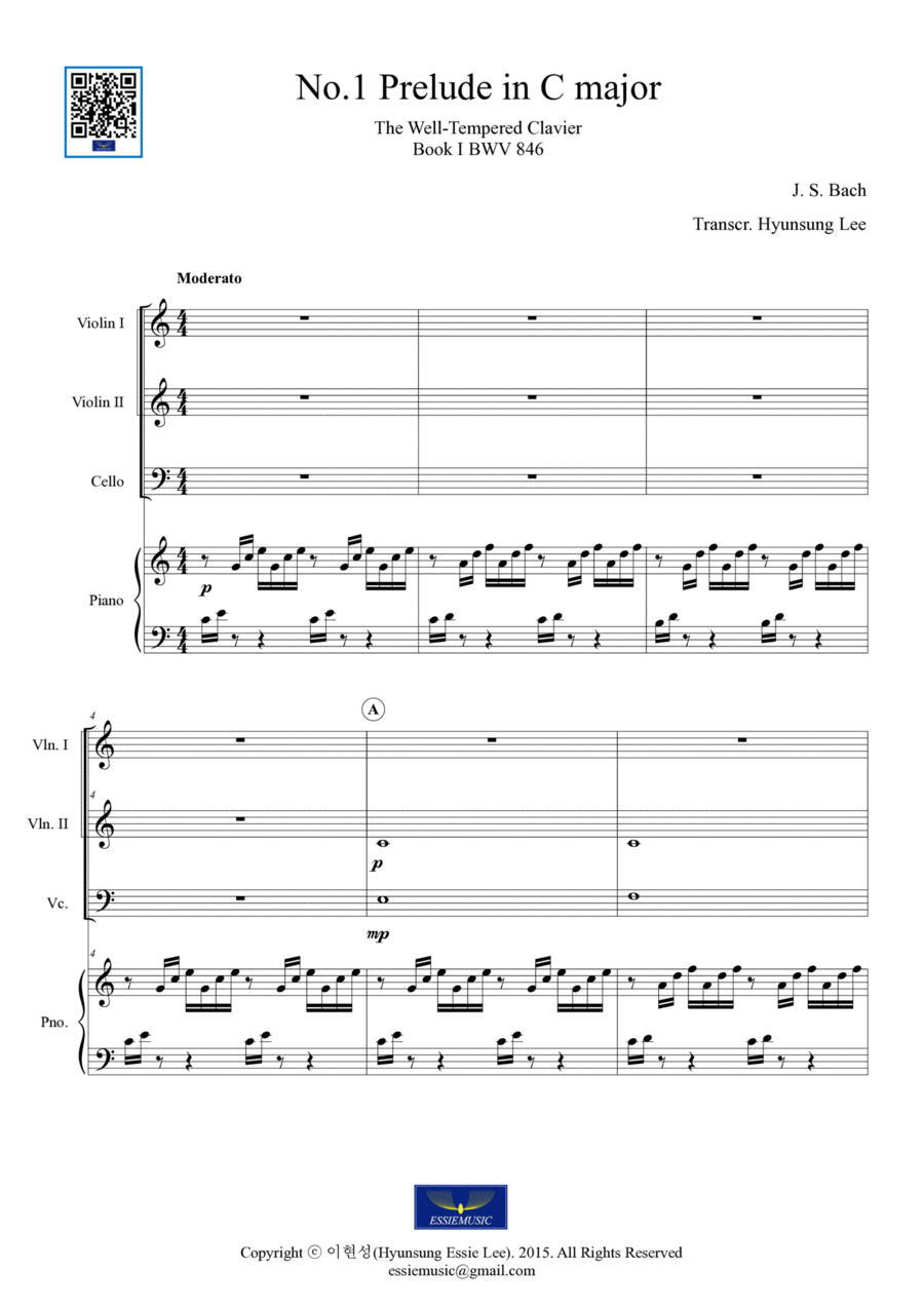 Bach Prelude in C major for 1vn,2vc,pno Piano Trio scores gallery preview page 1
